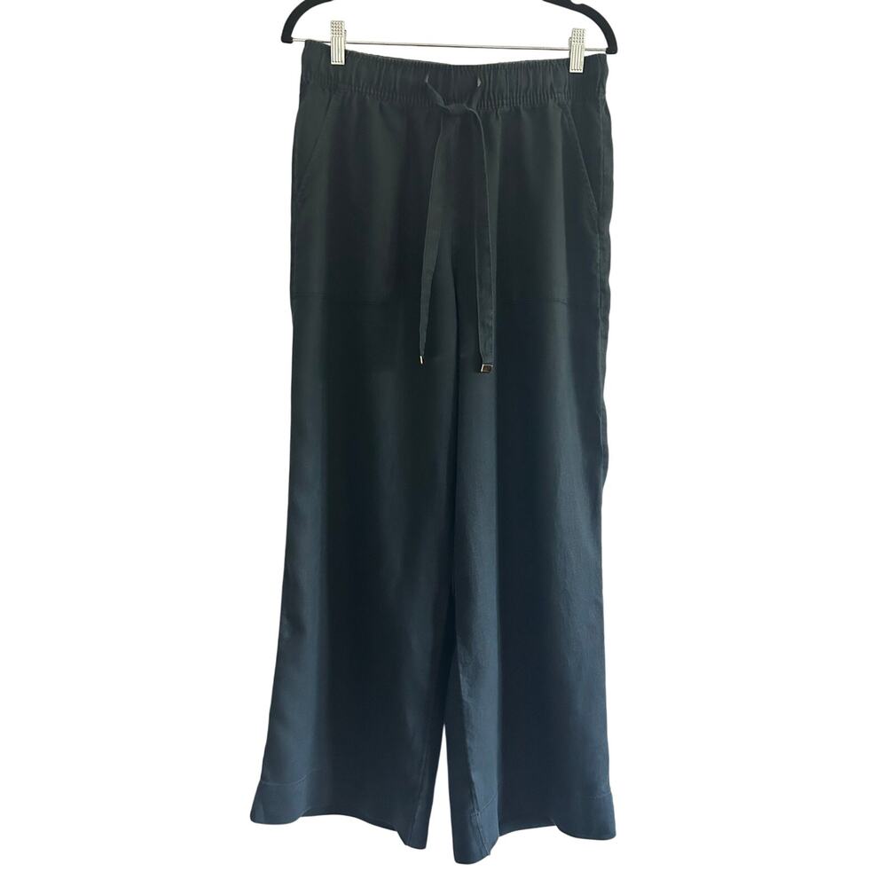 Joie 100% Linen Wide Leg Pants Black Elastic Drawstring Pockets Women's M Resort